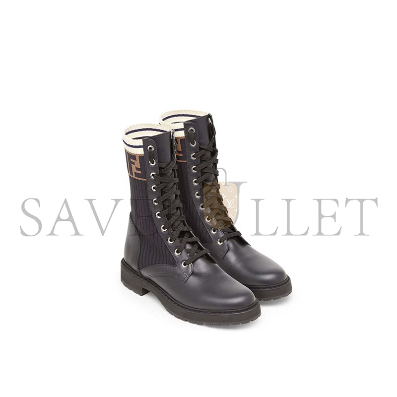 F**di rockoko black leather biker boots with stretch fabric 8t6780a3h4f13mc